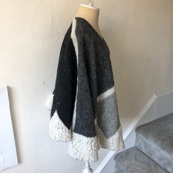 Maje Woven Block Panel Wool Blend Poncho - Picture 6 of 12